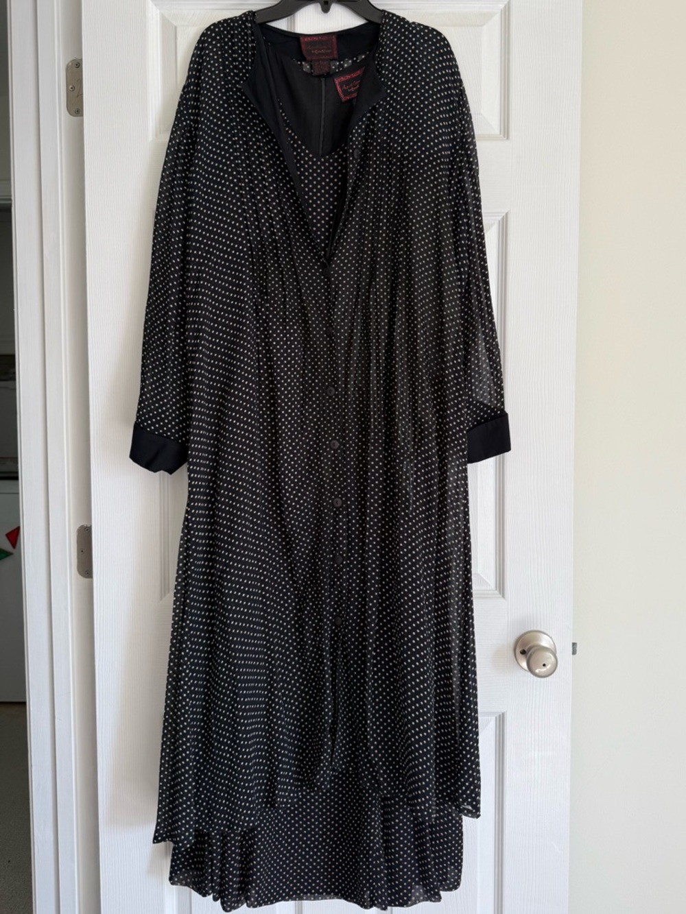 Vtg April Cornell Size L Polka Dot Cottagecore Prairie 90s Sheer Maxi Dress 2 pc
